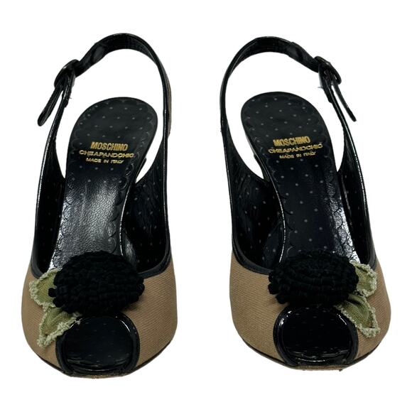 Moschino Cheap and Chic peep toes beige canvas sling back heels size 39 - US 8 - Picture 12 of 12